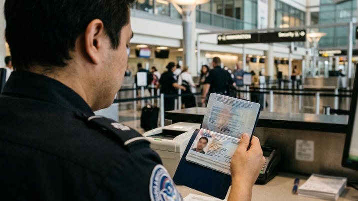 Verificação de passaporte no controle de segurança